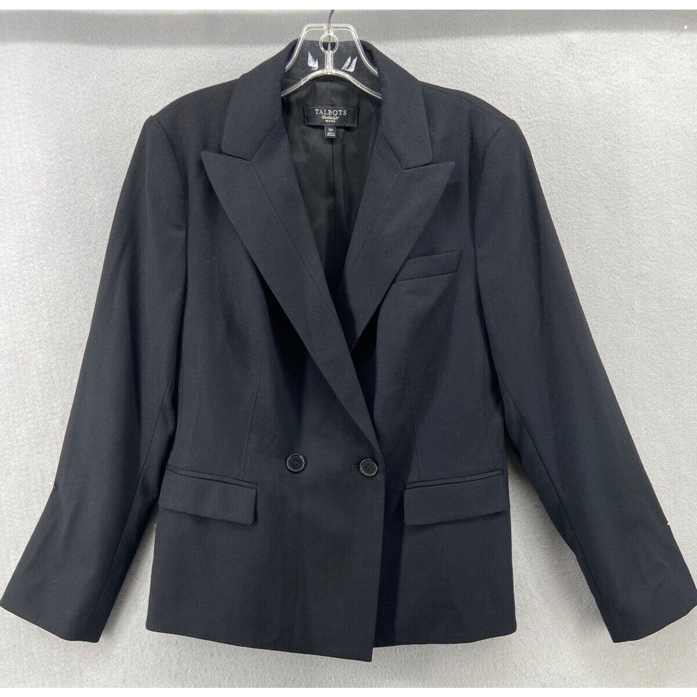 Talbots Petites Blazer Women 12P Jacket Black Double Breasted Wool Blend
